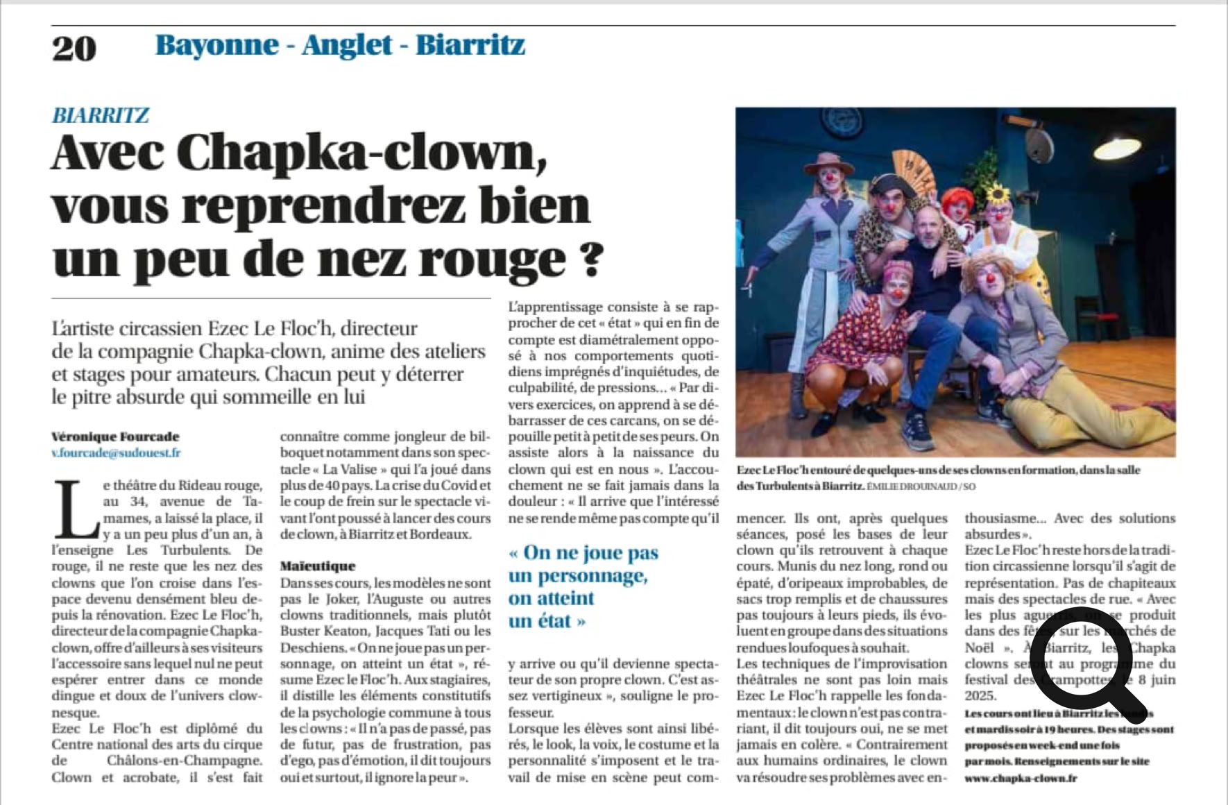 Article de presse des clowns de Biarritz